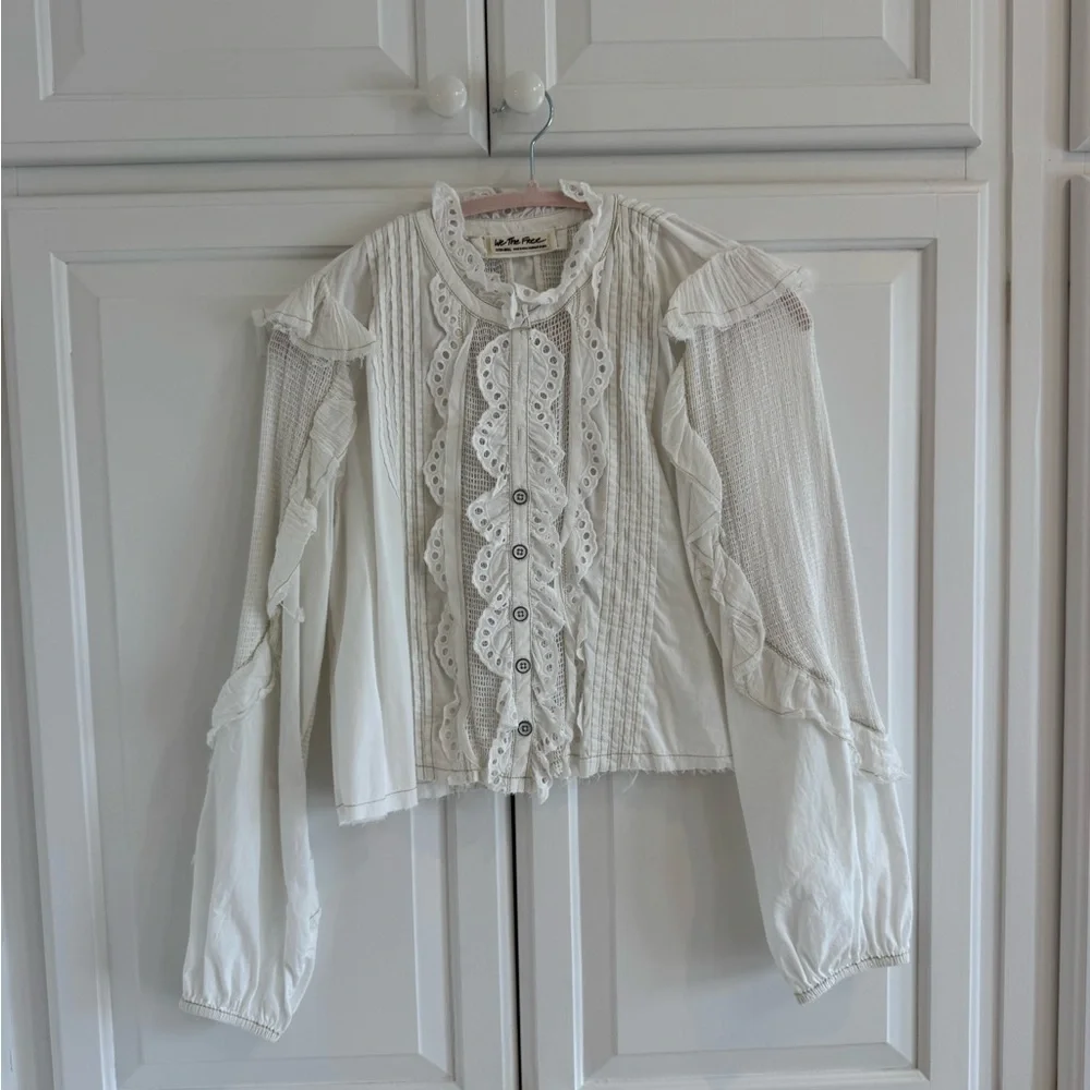 We The Free Women's White Lace Blouse